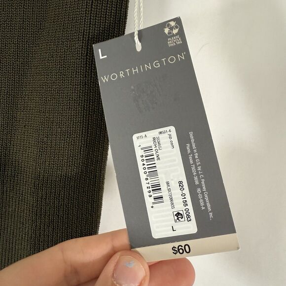 New Worthington Midi Skirt Women's Large Olive Green Knit Elastic Waist Stretch - Picture 4 of 11